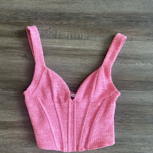 Zara Pink Tweed Corset Crop Top - Picture 2 of 4